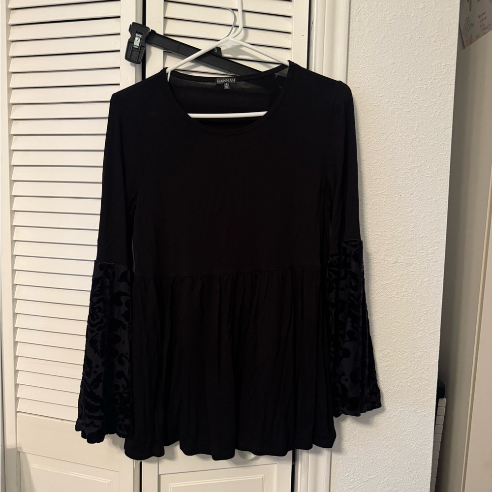 5/$20 Hannah Black Flared Sleeve Blouse bell sleeve